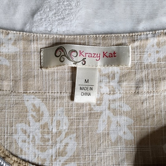 Womens Krazy Kat Lace V Neck Boho Floral Tunic Tan M White Cotton - Picture 6 of 16